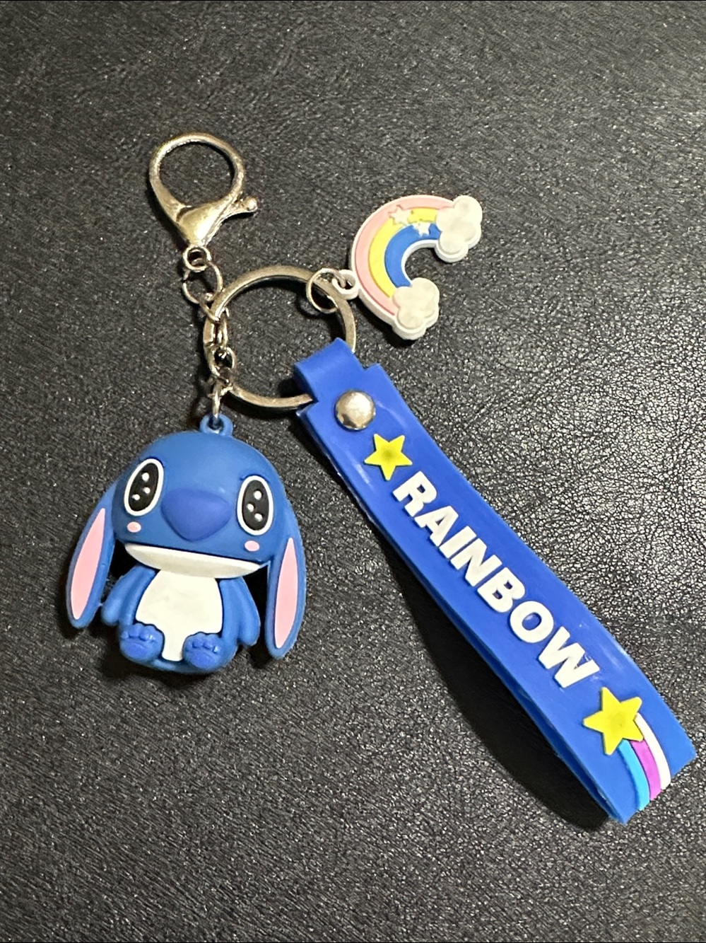 Stitch Blue Rubber Strap Keychain Bag Charm with Rainbow